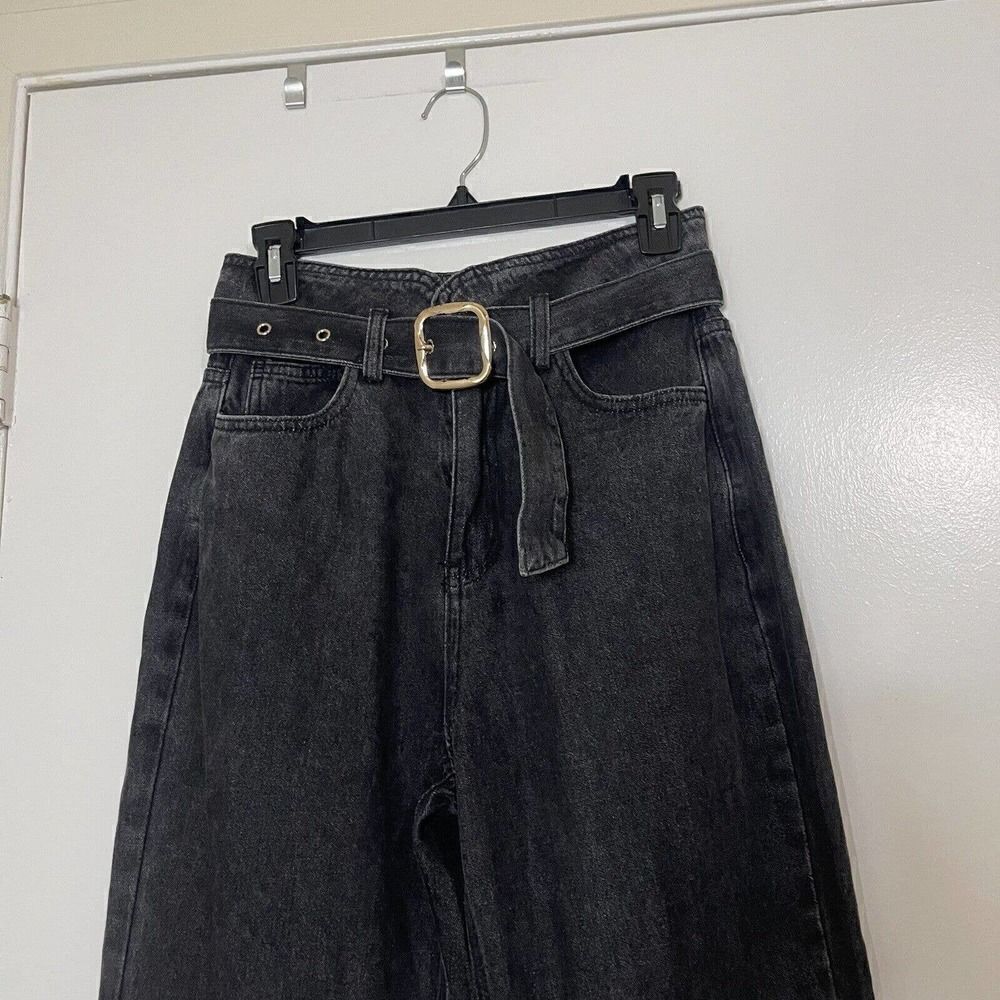 NWT Kittenish Black Wash High waist Straight leg Belted denim Jeans size US 27 - Picture 3 of 8